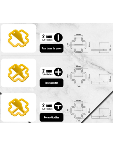 Croisillons de carrelage récupérables en I 2 mm jaune par 100 PAVILIFT, 1387428, Revêtement de sol, carrelage et lambris intérieur